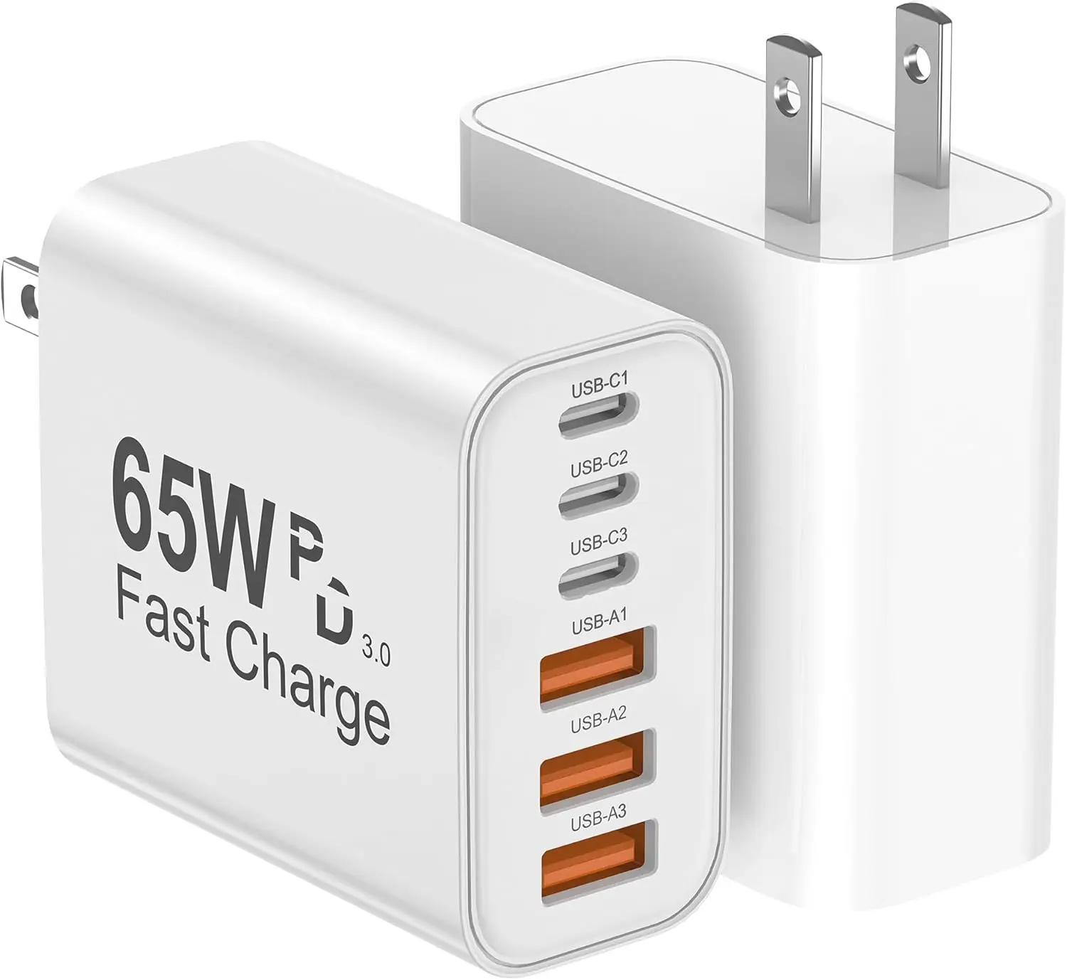 

65-ваттное 6-портовое зарядное устройство USB-C для быстрой зарядки с поддержкой PD и QC для устройств iPhone и Samsung