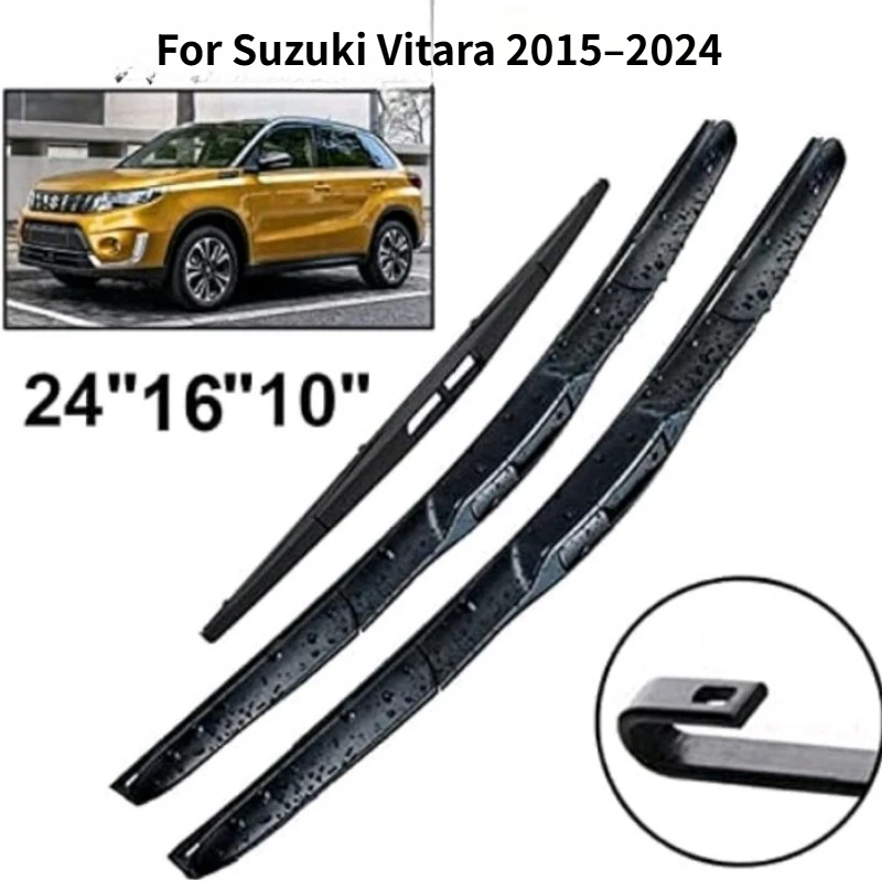 3PCS Car Front / Rear Windscreen Wiper Blades For Suzuki Vitara 2015–2024 Premium Rubber Refills All-Weather Performance