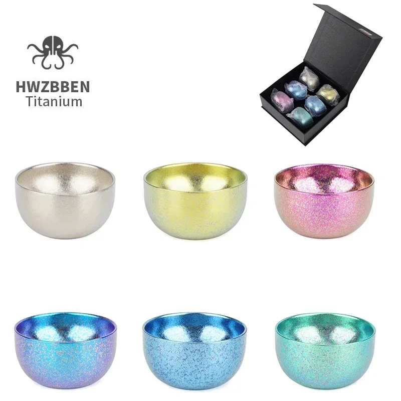 HWZBBEN 40ml Double Layer Titanium Cups Colorful Teacup Wine Beer Coffee Teaware Kung Fu Tea Cups Mugs for Home Office Use