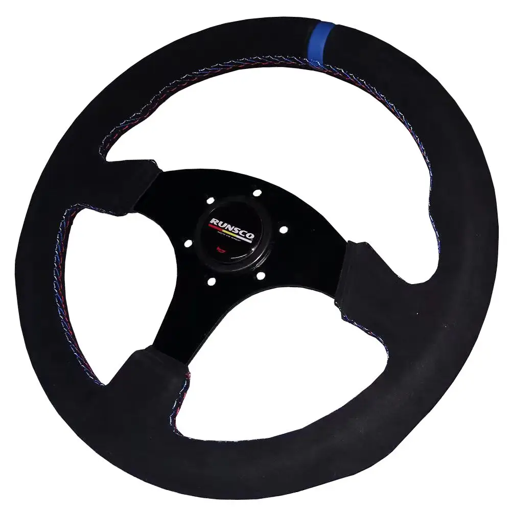 330mm Steering Wheel Flat Suede Drift Simulated Racing Game Steering Wheel Universal 13Inch