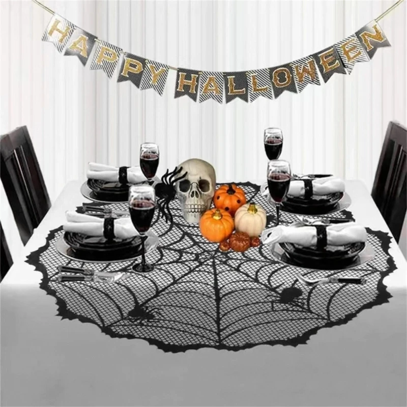 Halloween Tablecloth Table Runner 100CM Round Cobweb Black Tablerunner