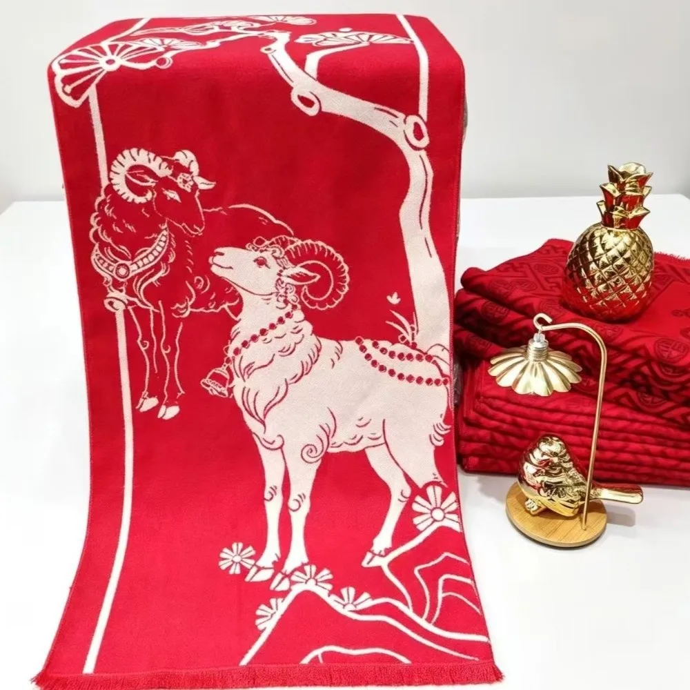 Lamb Cartoon Shape Chinese New Year Sheep Long Scarf Polyester Outdoor Winter Cashmere Scarves Windproof Soft Long Turban