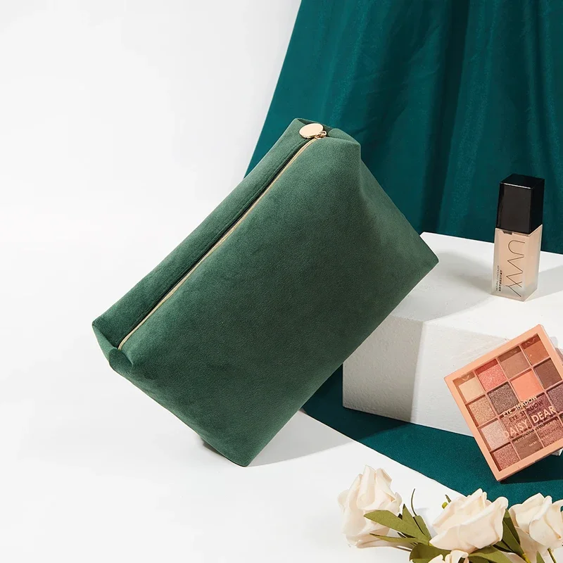 Corduroy Female Cosmetic Storage Bag Light Lluxury Retro Waterproof Makeup Pouch Dark Green Skincare Toiletries Organizer Case