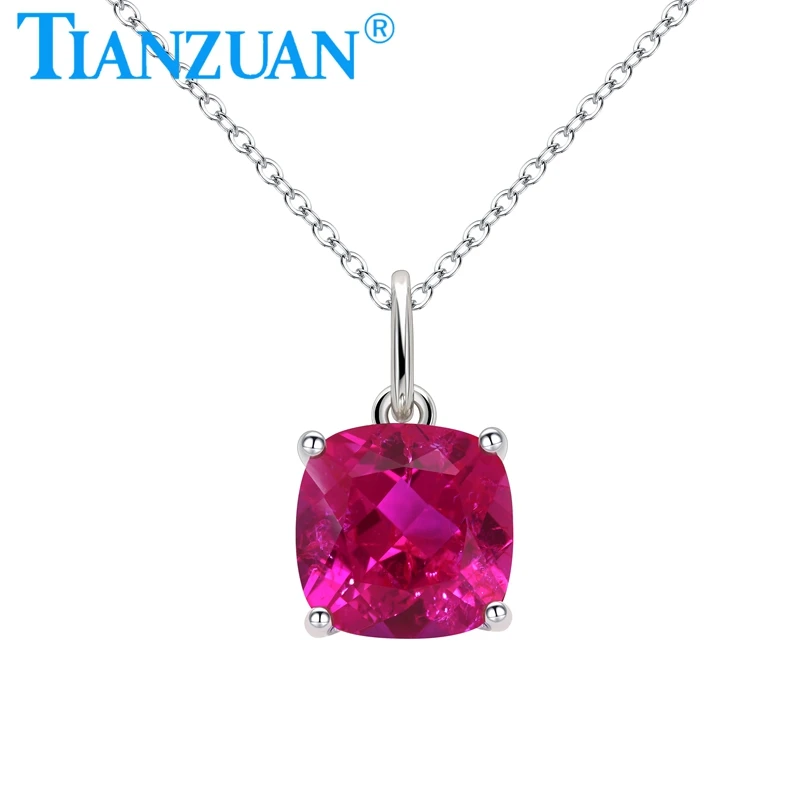 

9mm Cushion Ruby Sapphire Pendant Fashion Lab Grown Ruby and Sapphire Pendant 925 Silver Necklace Jewelry for Women Gifts