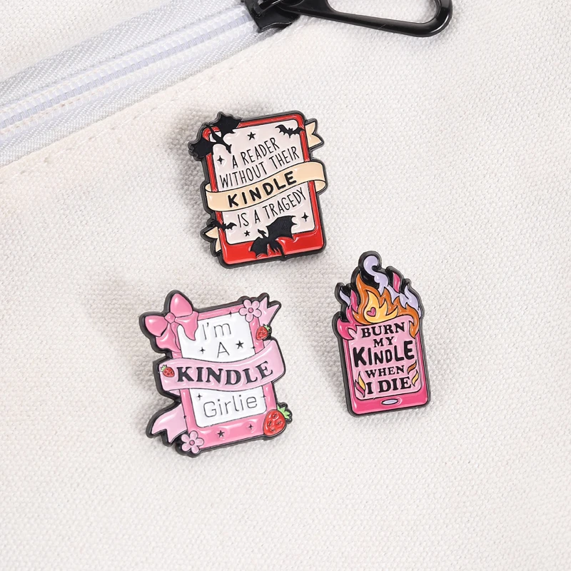 E-Book Reader Ribbon Book Enamel Pin Cartoon Book Lover Brooch Badges Backpack Accessories Gifts for Friends