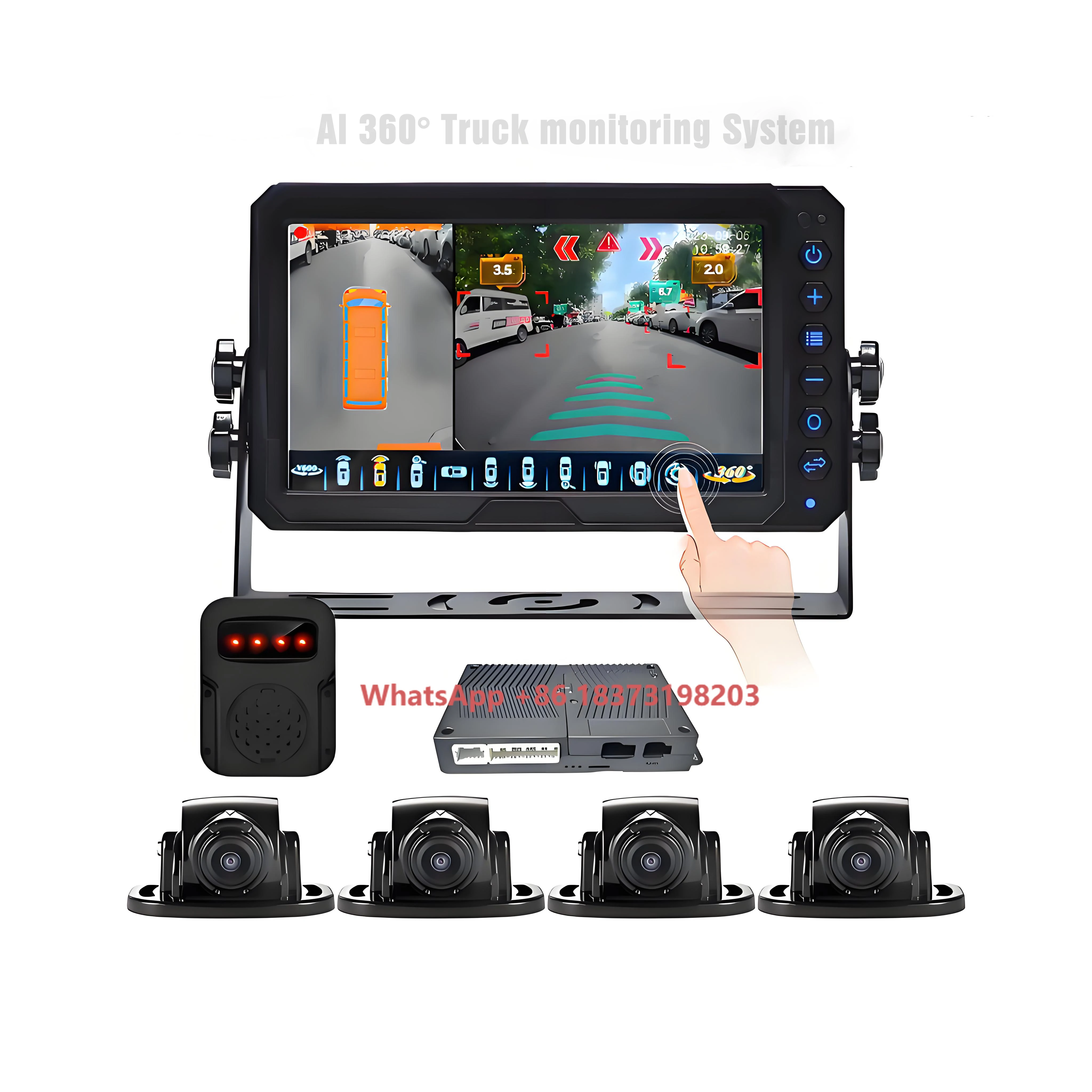 

360 Degree AI Bird View Surround Panoramic System 1080p DVR with audible and visual alarm for School Buses Trucks
