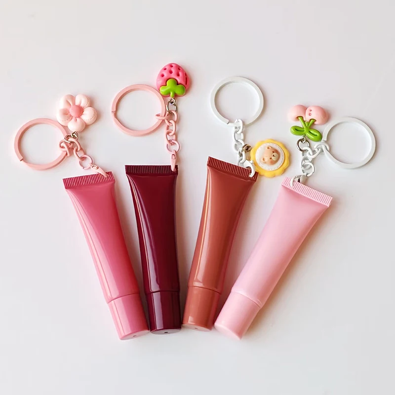 10/15 ml leere Lippenstifthülse mit Schlüsselanhänger-Anhänger, Squeeze-Unterabfüllung, nachfüllbare Flüssigkeitsbehälterflasche, Lipgloss-Probenflasche