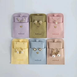 Custom Logo Jewellery Package Gift Bags Microfiber Snap Button Pouch Earrings Necklace Organizer Gift Bag with Insert Pad Cards