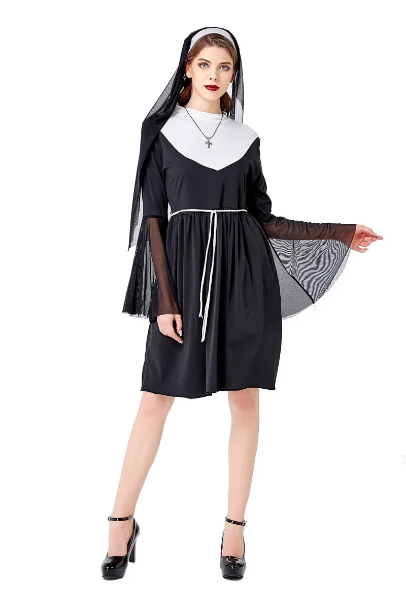 Sexy Frauen Nonne Kostüm Priester religiöse Schwester Cosplay Outfit Set für Erwachsene Halloween Kostüm Party kleid