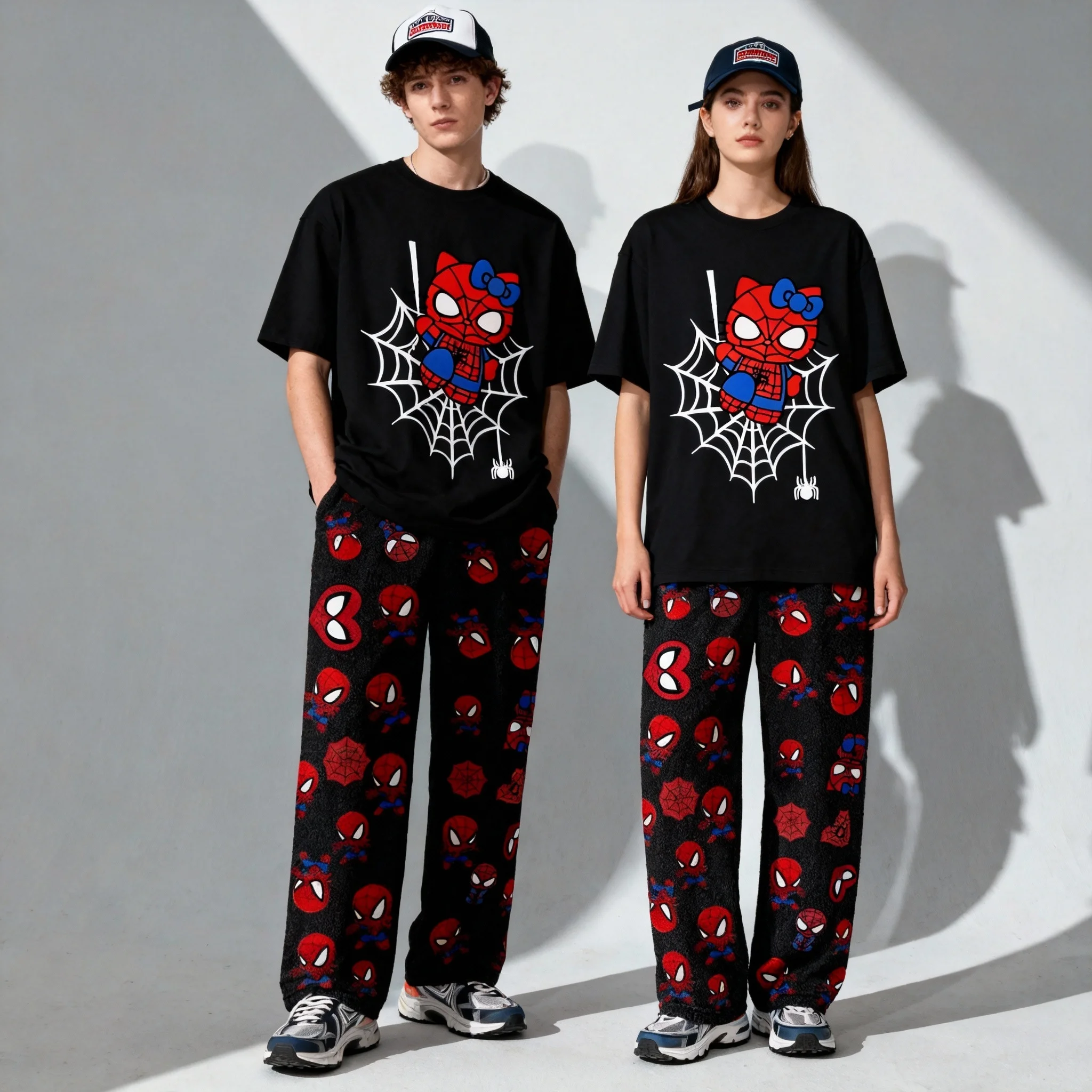 

Весенне-осенний хит продаж, серия Disney, милый крутой человек-паук, прямые брюки с короткими рукавами, комплект для взрослых, семейный комплект, новый стиль