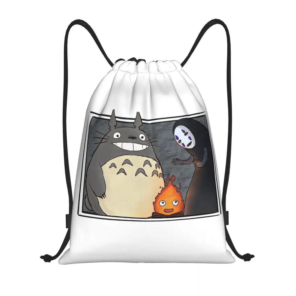 Three Ghibli Friends Backpacks Portable Drawstring Bags Shoes Bag Book Bags for Man Woman Students