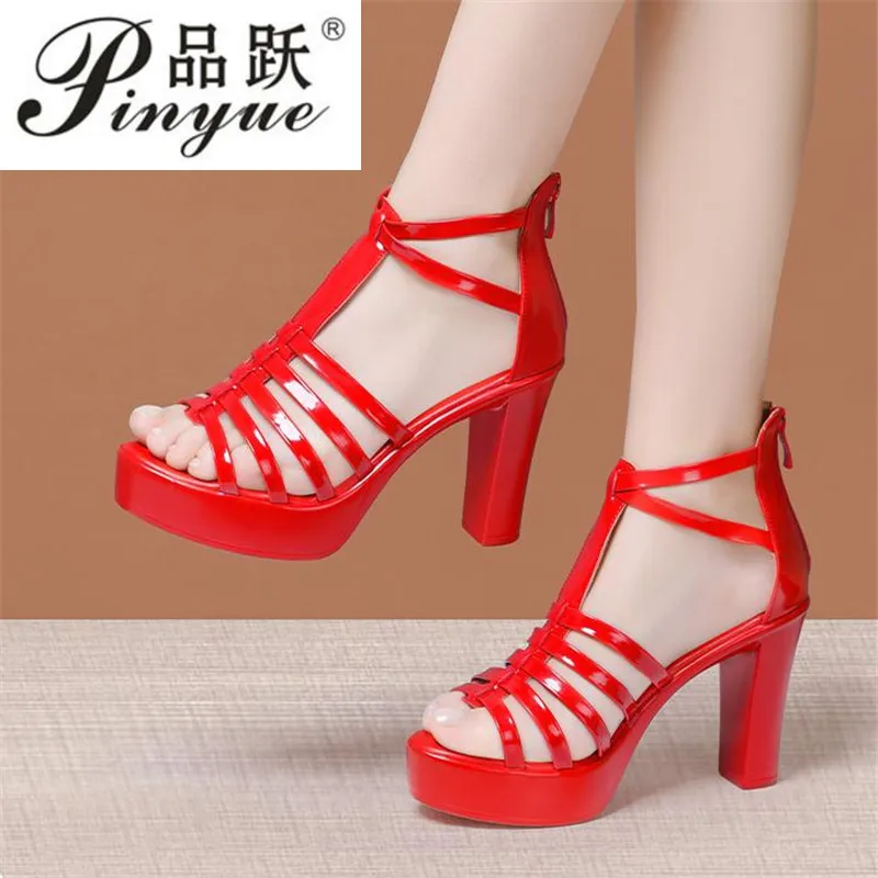 10cm Sexy styl rzymski sandały na platformie kobiety Party buty letnie buty na cienkich wysokich obcasach Gladiator Peep Toe sandały rozmiar 32 43