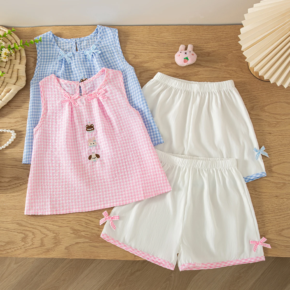 

Checkered Top+Shorts Baby Girl Two-Piece Set Summer New Cool And Breathable Children'S Clothing (9 Months -4 Years Old)