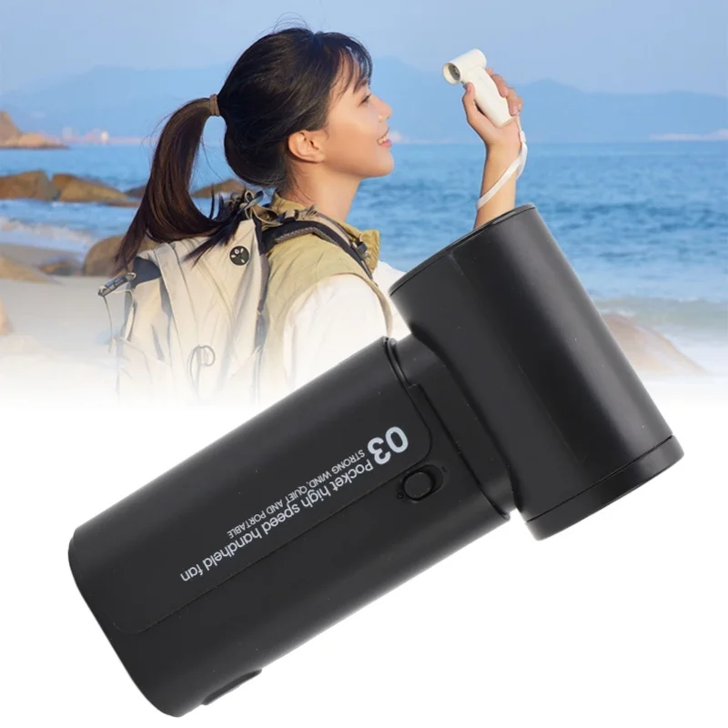 

High Speed Portable Handheld Fan 4000mAh Battery Quiet Personal Pocket Fan With Lanyard For Outdoor Travel Beach Camping