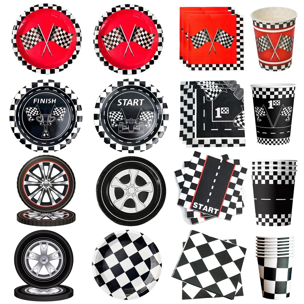 Racing Car Birthday Disposable Tableware Race Car Party Supplies Plates Napkins Race Sports Kids Boys Birthday Party Decorations