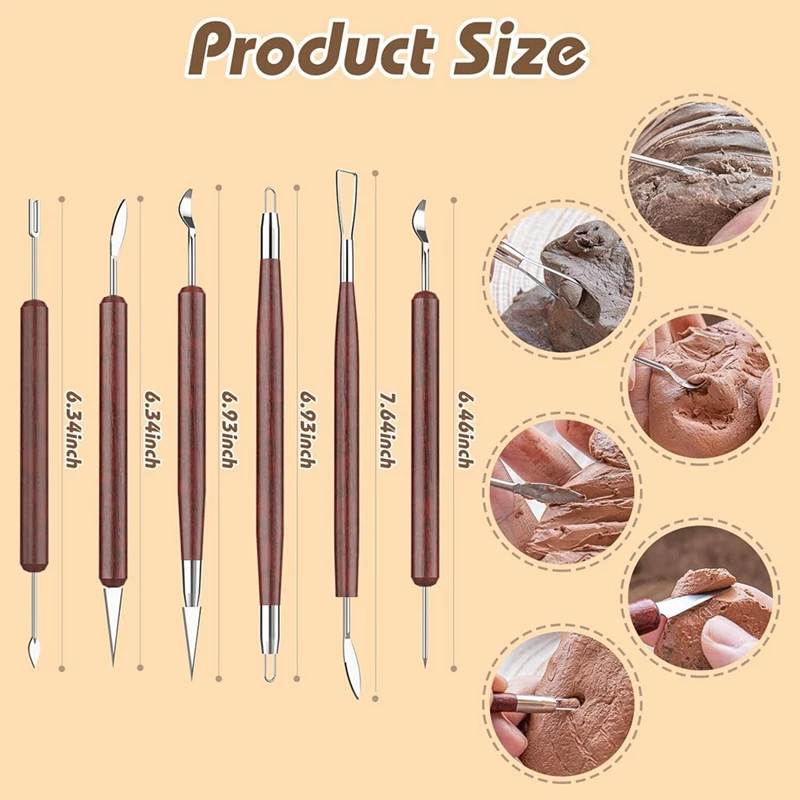 engraving set Clay Sculpting Tools, Basic Clay Pottery Carving Tool Kit with Wooden Handles and Tool Bag for Carving, Molding