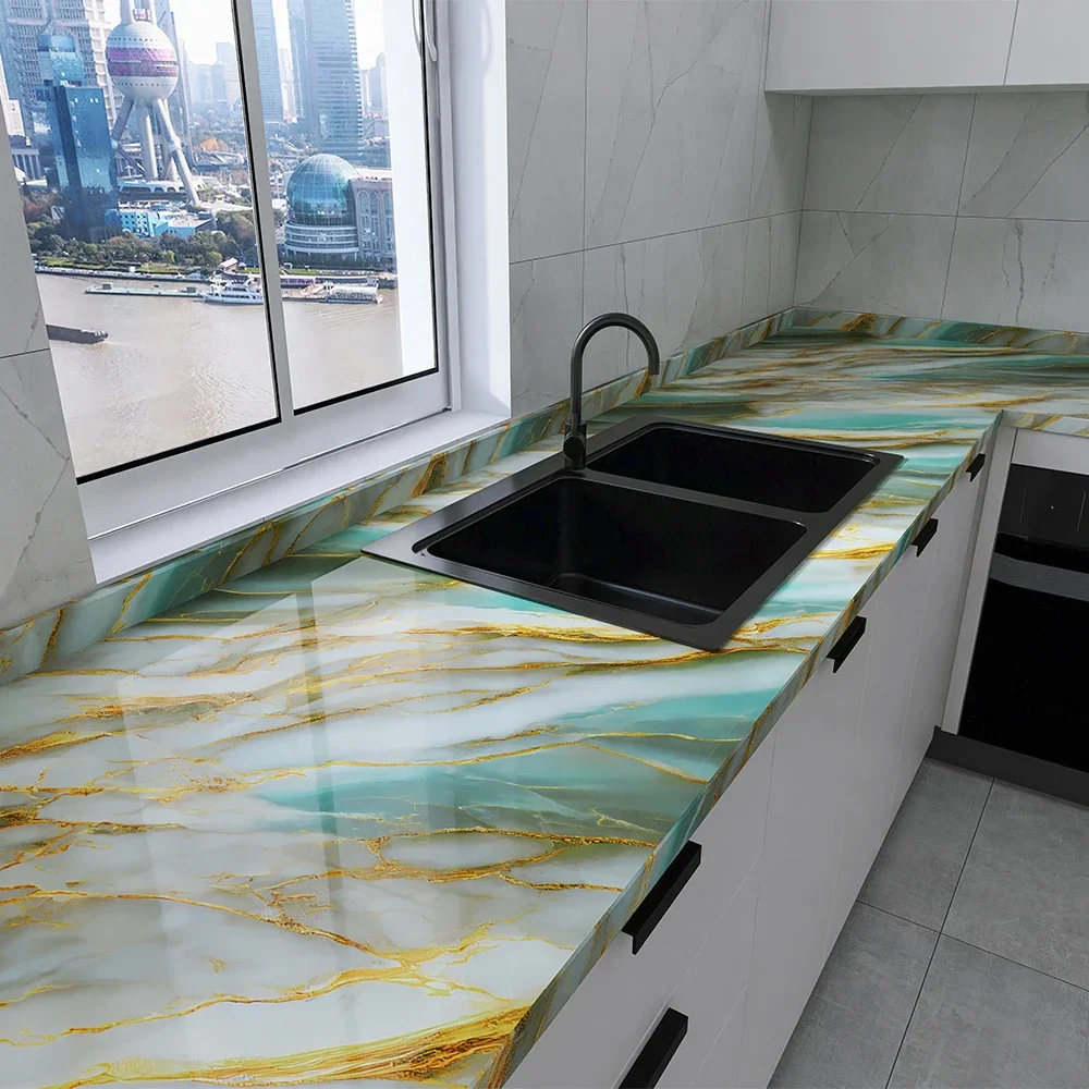 Wallpaper 50cm Marble Oil Resistant Self-adhesive Wallpaper for Kitchen Living Room Bathroom Wall Stickers Anti-mold Cupboard