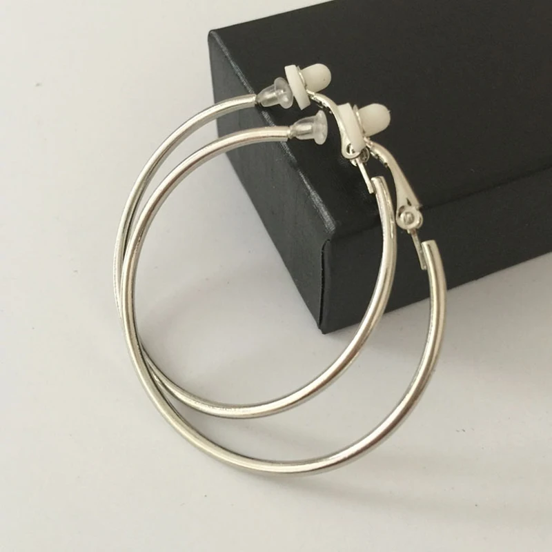 Round Circle Hoop Earrings Clip Without Piercing Women Gold Silver Stainless Steel Plating Rings Ear Clips Fashion Jewelry Gift