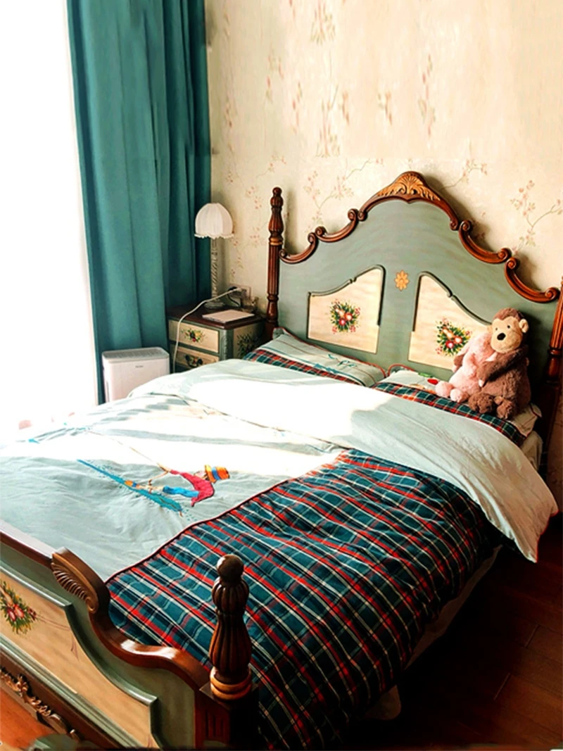American solid wood bed, Mediterranean style master bedroom 1.8 meters, retro pastoral countryside, double European style