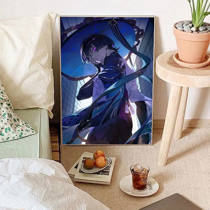 Anime Games Genshin Impact Scaramouche Wanderer Prints and Posters Whitepaper Sticker DIY Room Bar Cafe Decor Art Wall Stickers