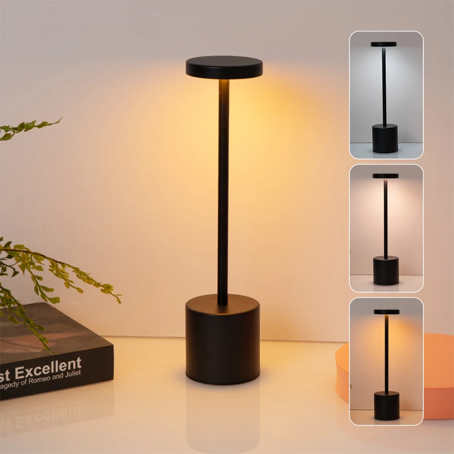 Simple Rechargeable Touch Metal Table Lamp Three Colors Bedside Creative Ambient Light Bar Indoor Decoration LED Night Light