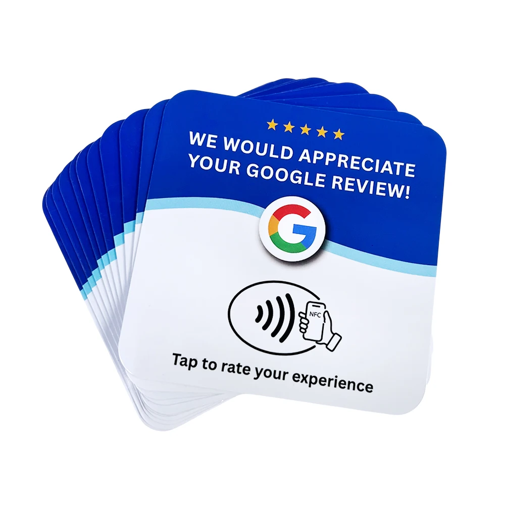 Square 100MM NFC Google Review PVC Plate Card Table Tap Tag Sticker With Tape On The Back