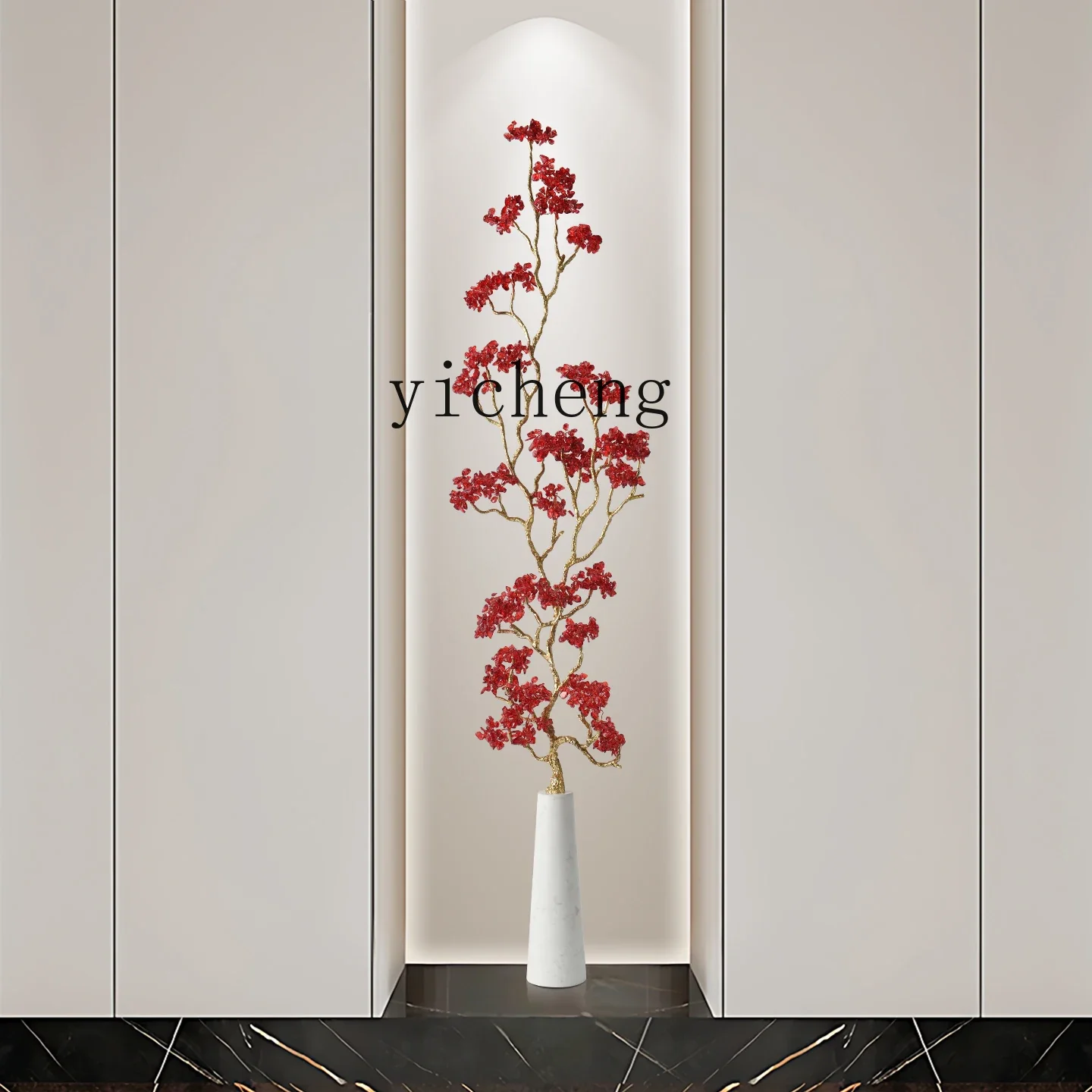L7-15 living room red crystal fortune tree large ornament entrance floor vertical height to attract wealth high-end gifts
