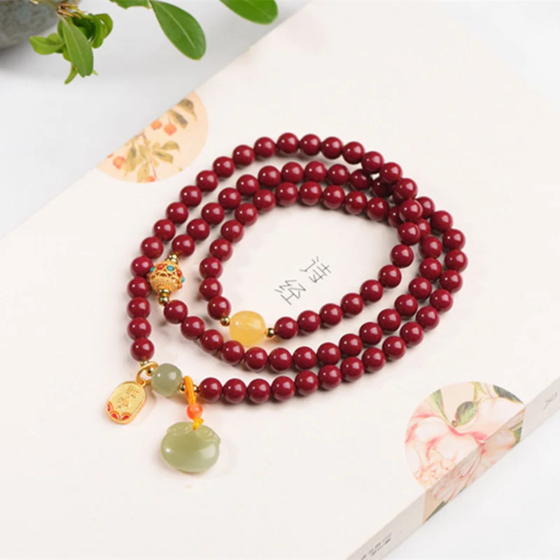 Natural Multi Circle Cinnabar Bracelet with Beeswax Sunny Water Ruyi Accessories Simple Men's and Women's Hand Jewelry