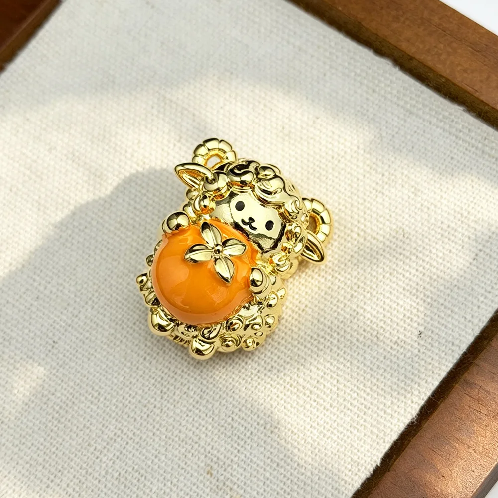Cute Zodiac Sheep Brooch Gold Cartoon Lamb Pin All Things Good Luck Persimmon Auspicious Lapel Pin