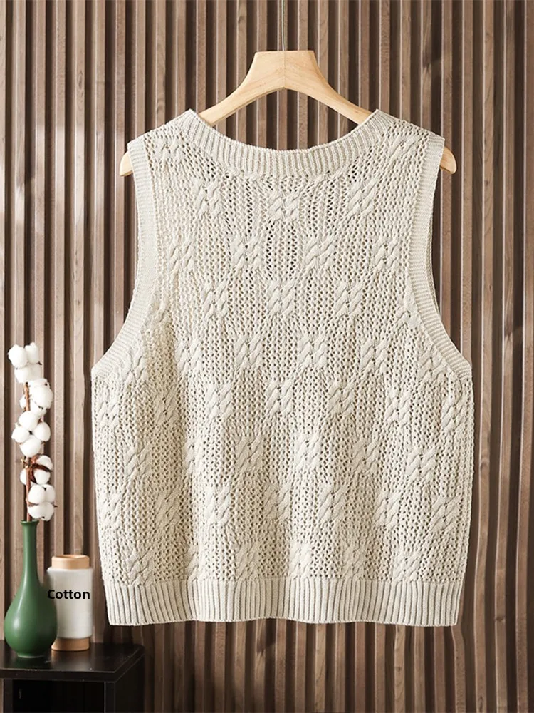 Faionable Knitted ort Sve Vest Women's Loose Large Size Openwork Knitwear Spring Autumn Thin Sle Simple Design