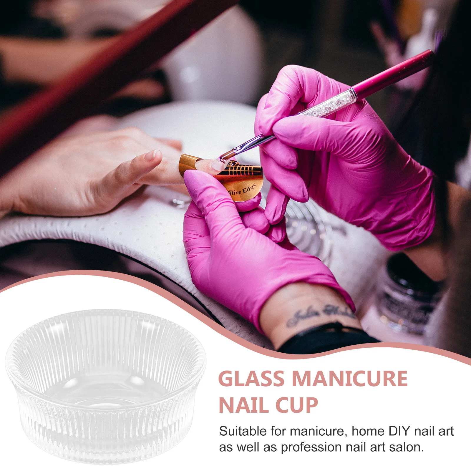 Plato para uñas, vaso de vidrio para aplicación de uñas acrílicas, mezcla de polvo, brillo, plato Dappen, contenedor de suministros de arte para manicura