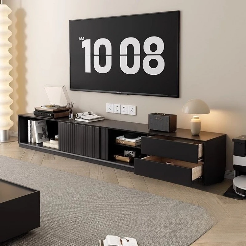 

Modern light luxury style black solid wood TV cabinet living room simple home against the wall floor large apartment