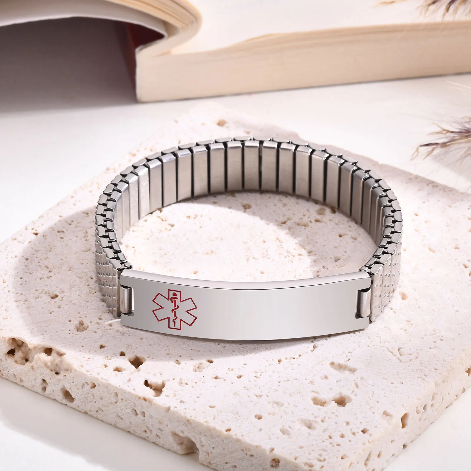 Vnox Edelstahl Medical Alert Stretch Einstellbare Armband ID Armband Armreif für Frauen Kundenspezifisches Gravur