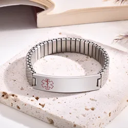 Vnox Stainless Steel Medical Alert Stretch Adjustable Wristband ID Bracelet Bangle for Women Custom Engraving