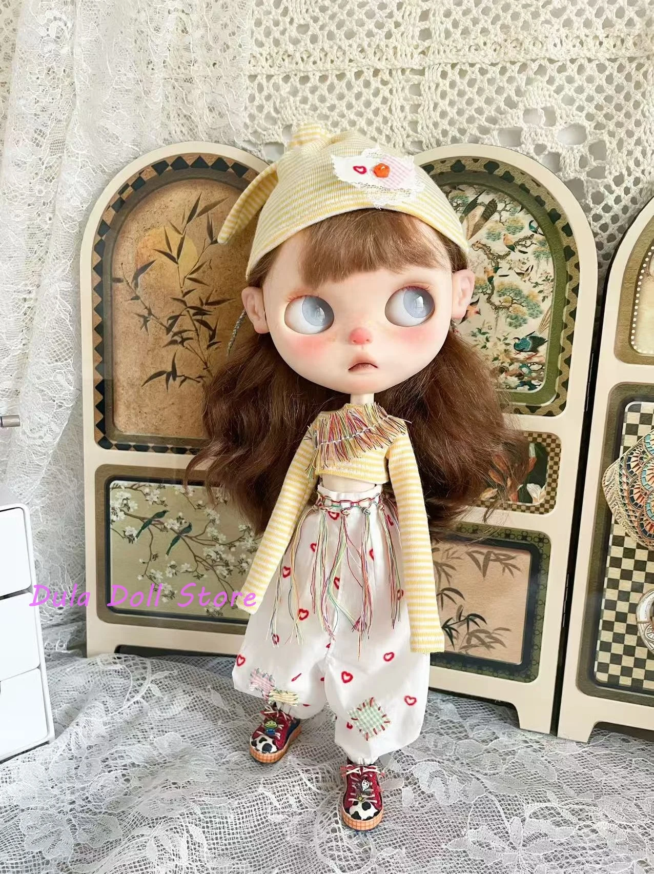 듀라 인형 옷 짧은 상의 긴 소매 와이드 레그 팬츠 캐주얼 의상 블라이스 ob24 ob22 ICY 제리B 1/6 BJD 인형 액세서리