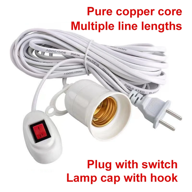 Soporte de Base de lámpara de 3M/5M/7M/8M/10M, Cable de alimentación E27 US, colgante, accesorio de iluminación LED, adaptadores de Cable de enchufe con interruptor