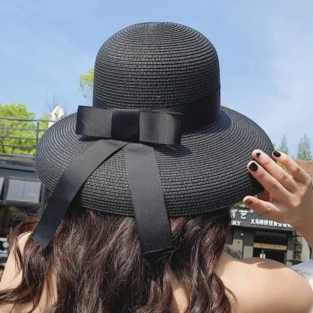 Elegant Breathable Straw Hat Large Brim Black Ribbon Sunshade Hat UV Protection Sun Hat Women - view 2