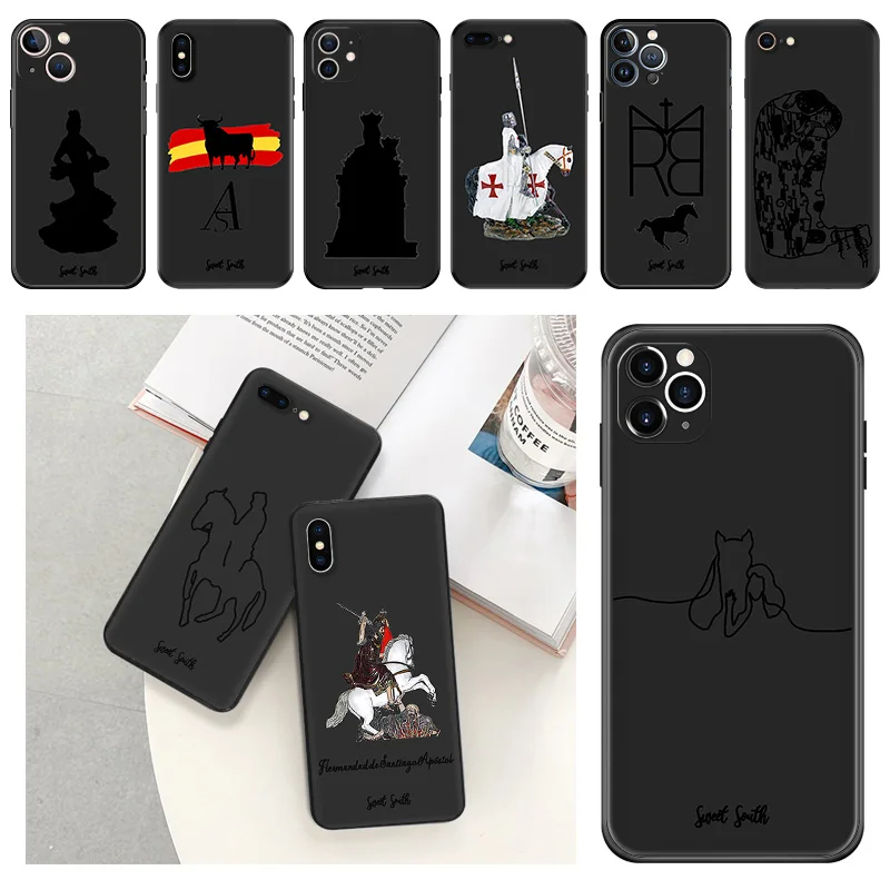 Black Soft Phone Case for Apple iphone 16 15 14 13 12 Mini XS 11 Pro Max XR 7 8 Plus X Horse Knight Flamenco Dancer King Cover