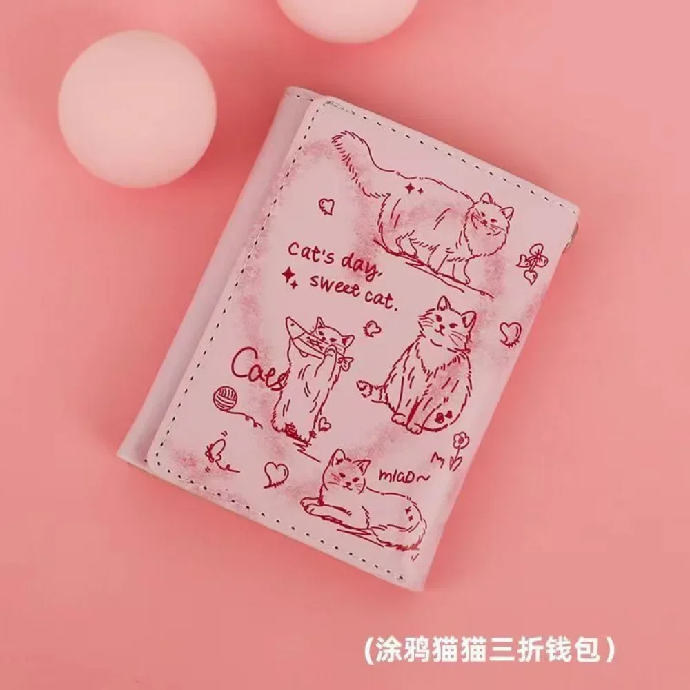 2025 جديد إمرأة محافظ الإناث المحافظ الجلدية حاملي بطاقات الكتابة على الجدران القط المحمولة محفظة نسائية للعملات المعدنية سعة كبيرة حقيبة المال محفظة لطيف