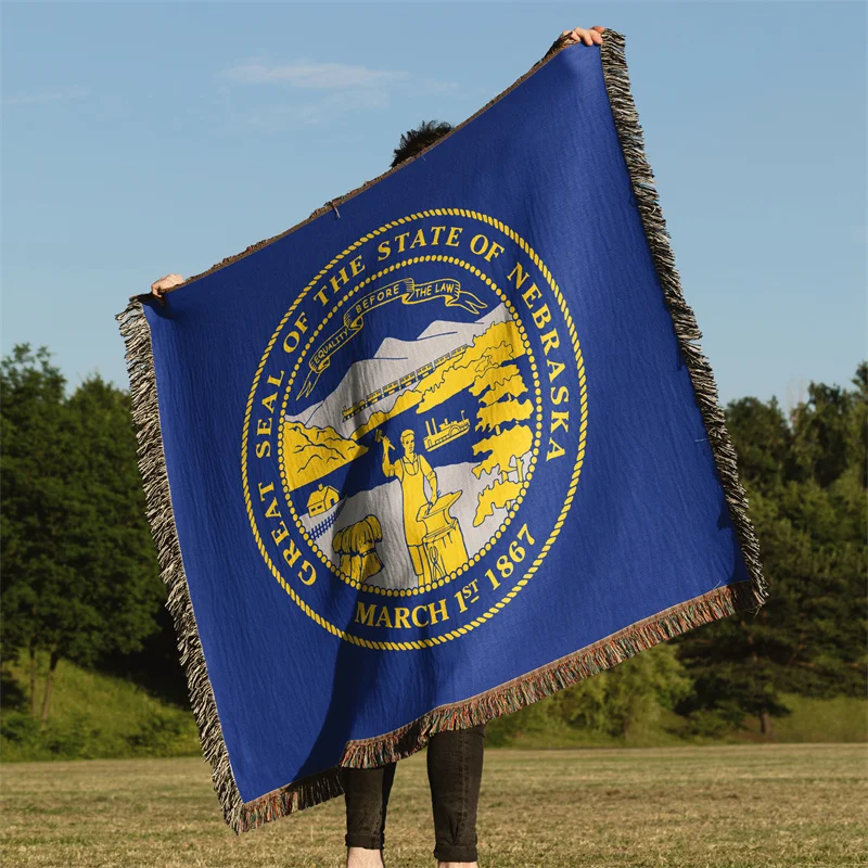 Gaslight Gatekeep Girlboss Nebraska United States of America Jacquard Fringed Woven Throw Blanket