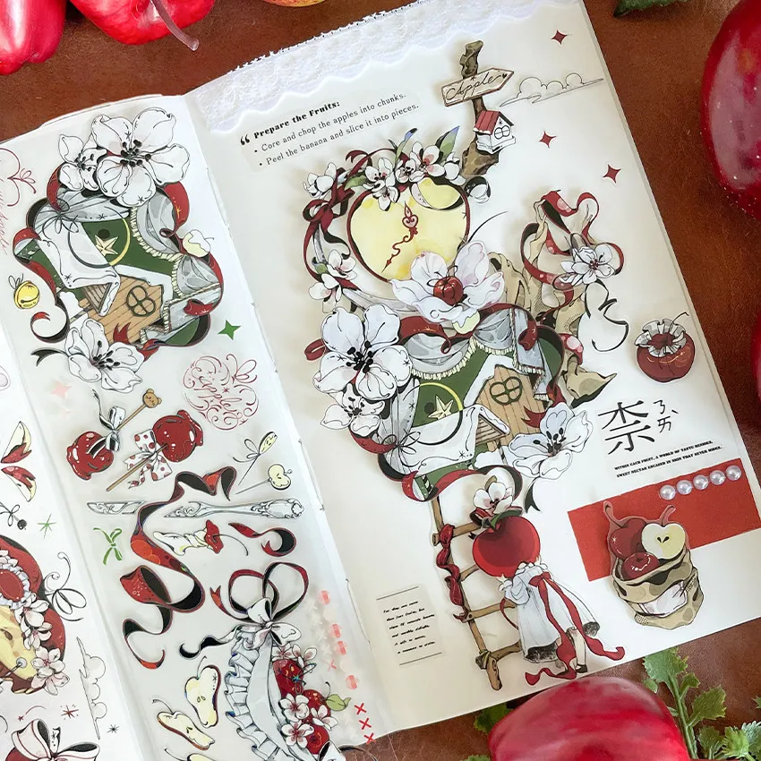 

Легкая винтажная лента васи с цветочным принтом Apple Knot и рулон наклеек для домашних животных