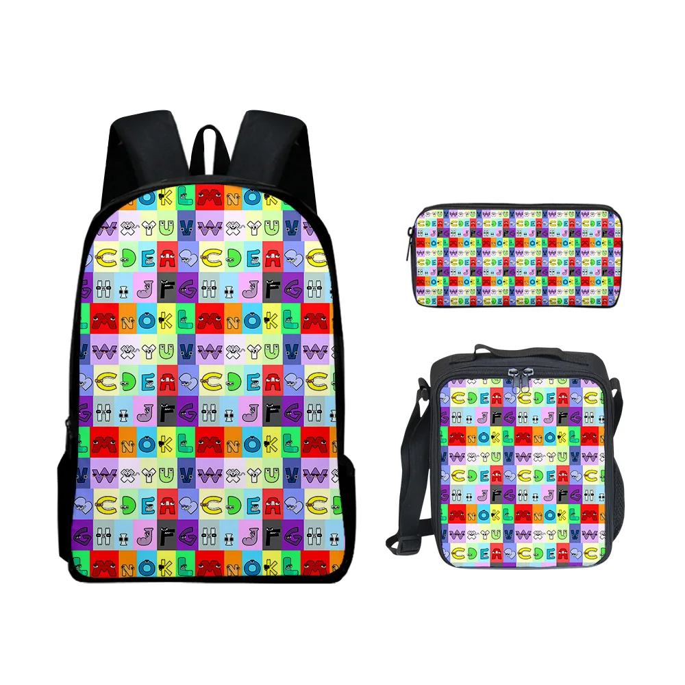 Classic Popular Peculiar Funny Alphabet Lore 3D Print 3pcs/Set pupil School Bags Laptop Daypack Backpack Lunch bag Pencil Case