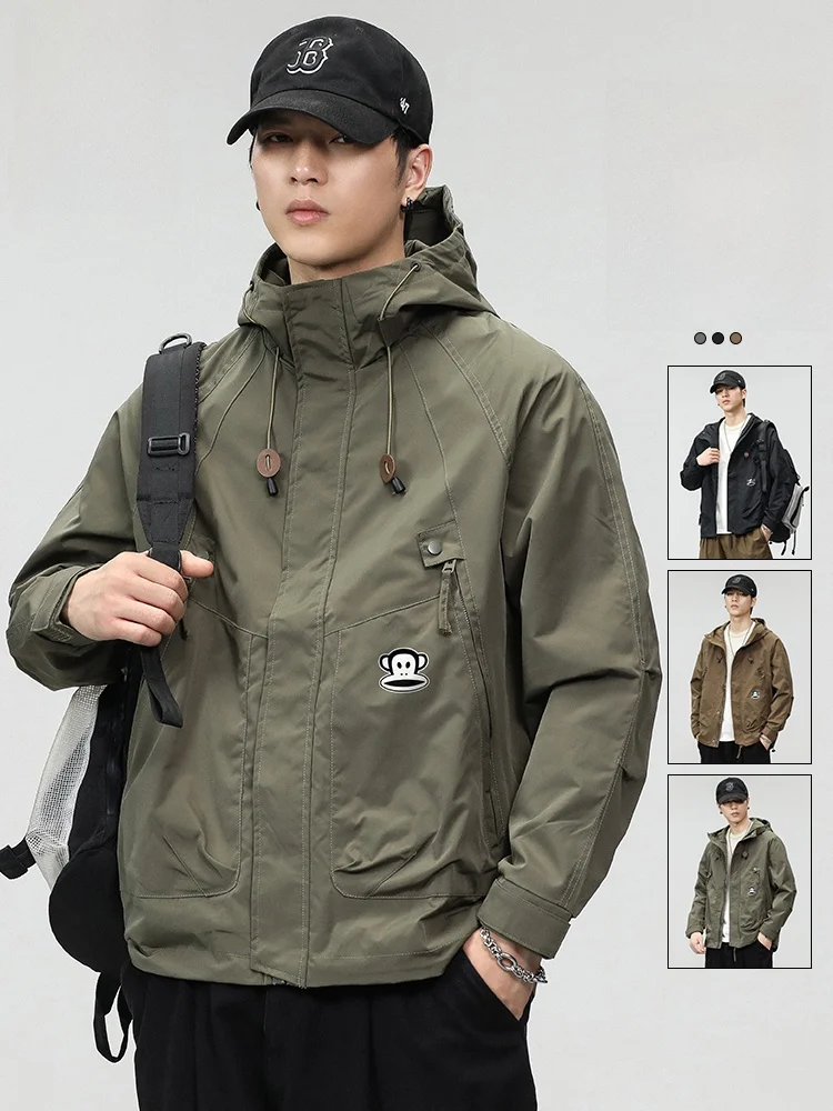 

Мужская куртка Paul Frank в стиле ретро American Monkey для активного отдыха и альпинизма, весна 2024, свободный крой, на молнии, ветрозащитная