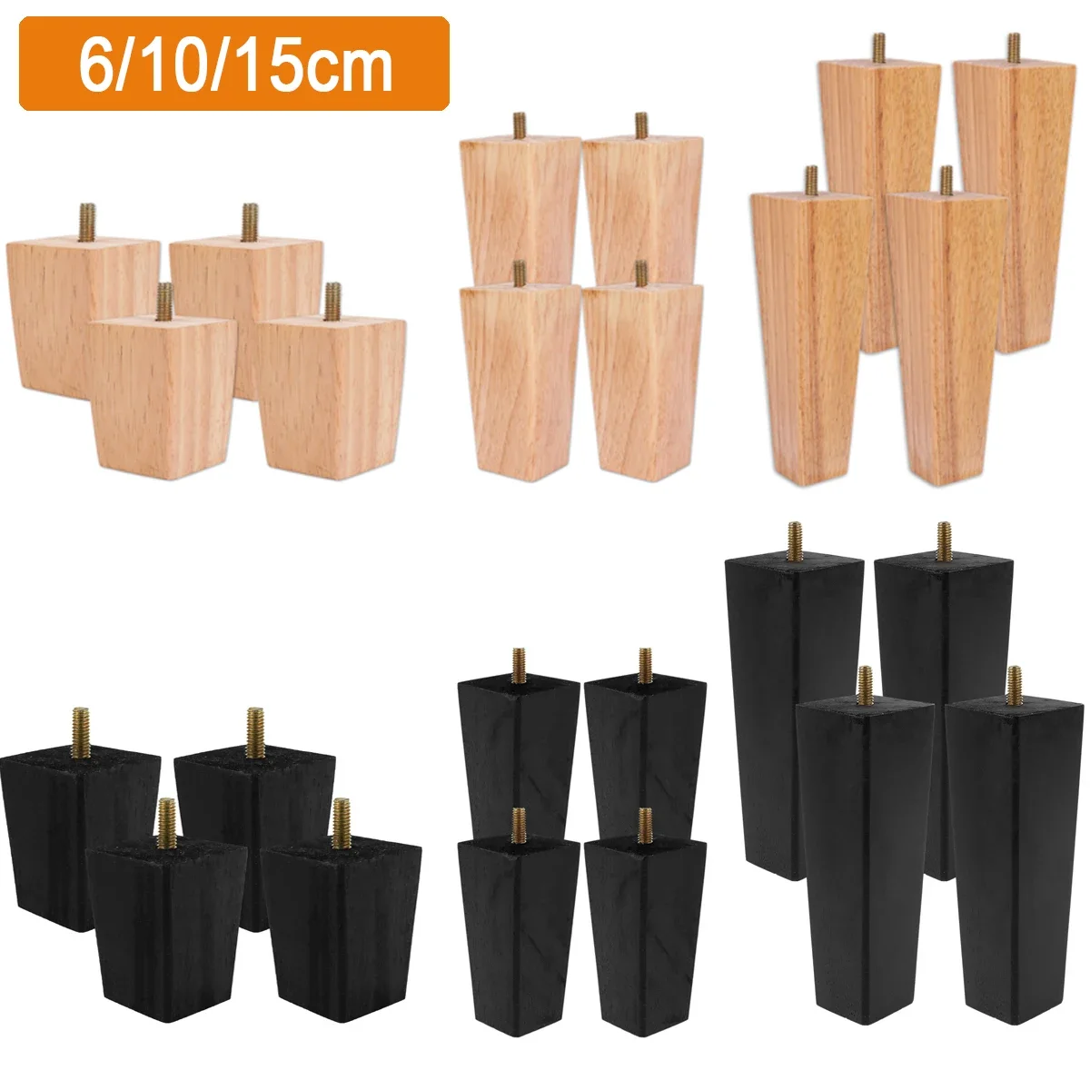 

4PCS Solid Wood Furniture Legs 6/10/15cm Chair Bed Table Cabinet Heightening Parts Foot Accessories Wood Furniture Legs