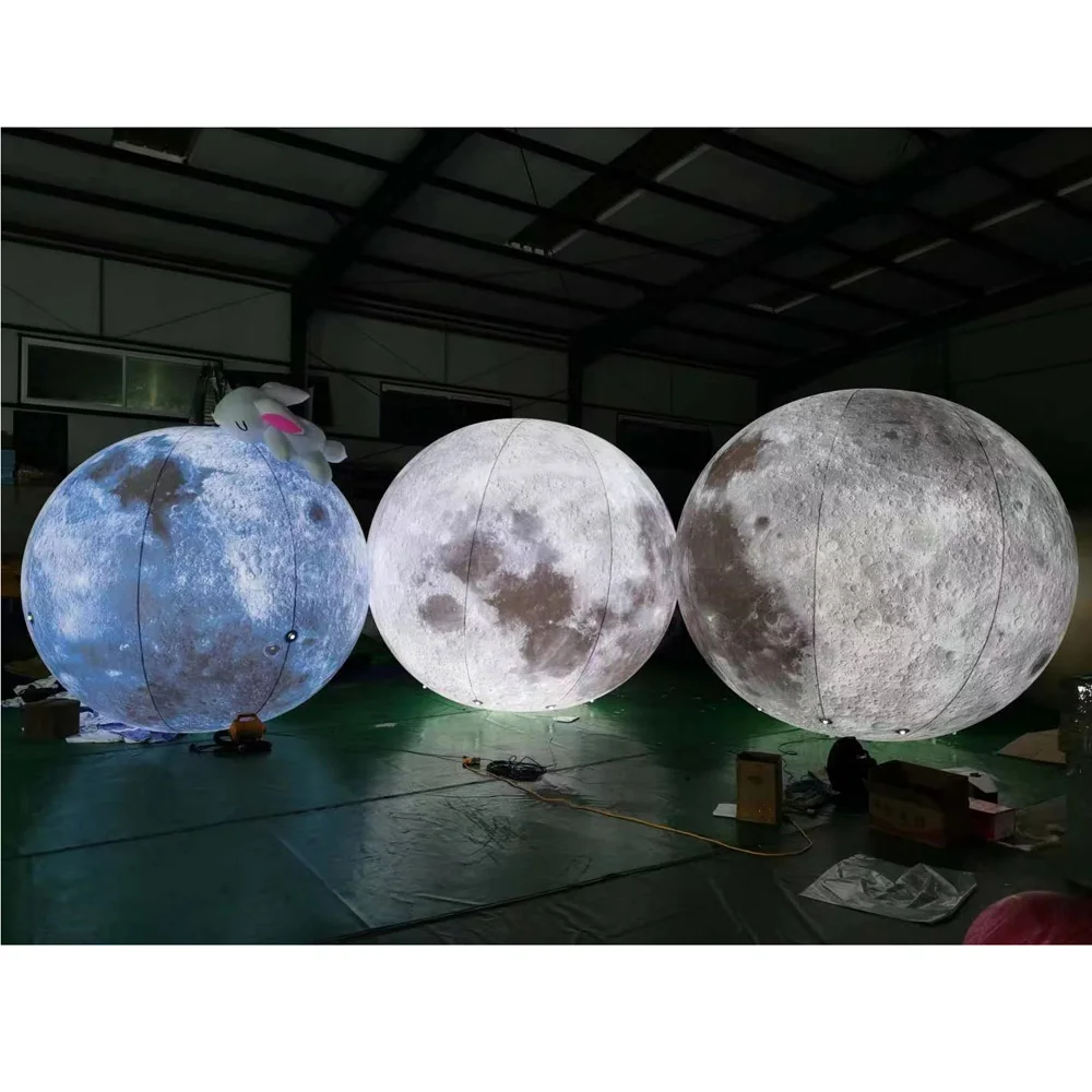 Bola de Luna inflable gigante gris con luces integradas, globo de planeta inflable hermético de PVC, decoración temática de fiesta espacial, 6m