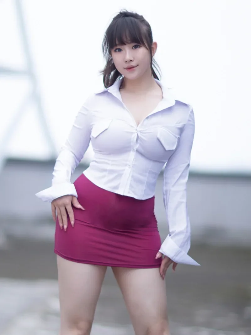 

Sexy Shorts Tight OL Secretary Outfit Long Sleeve White Crop Top Sleeves Blouses Autumn New Slim Shirt Fashion Tops Womens