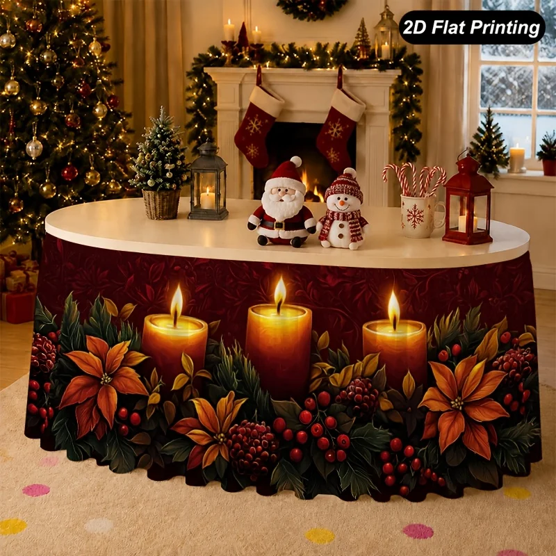 Christmas tablecloth, Christmas holly berries, wine red with green leaves