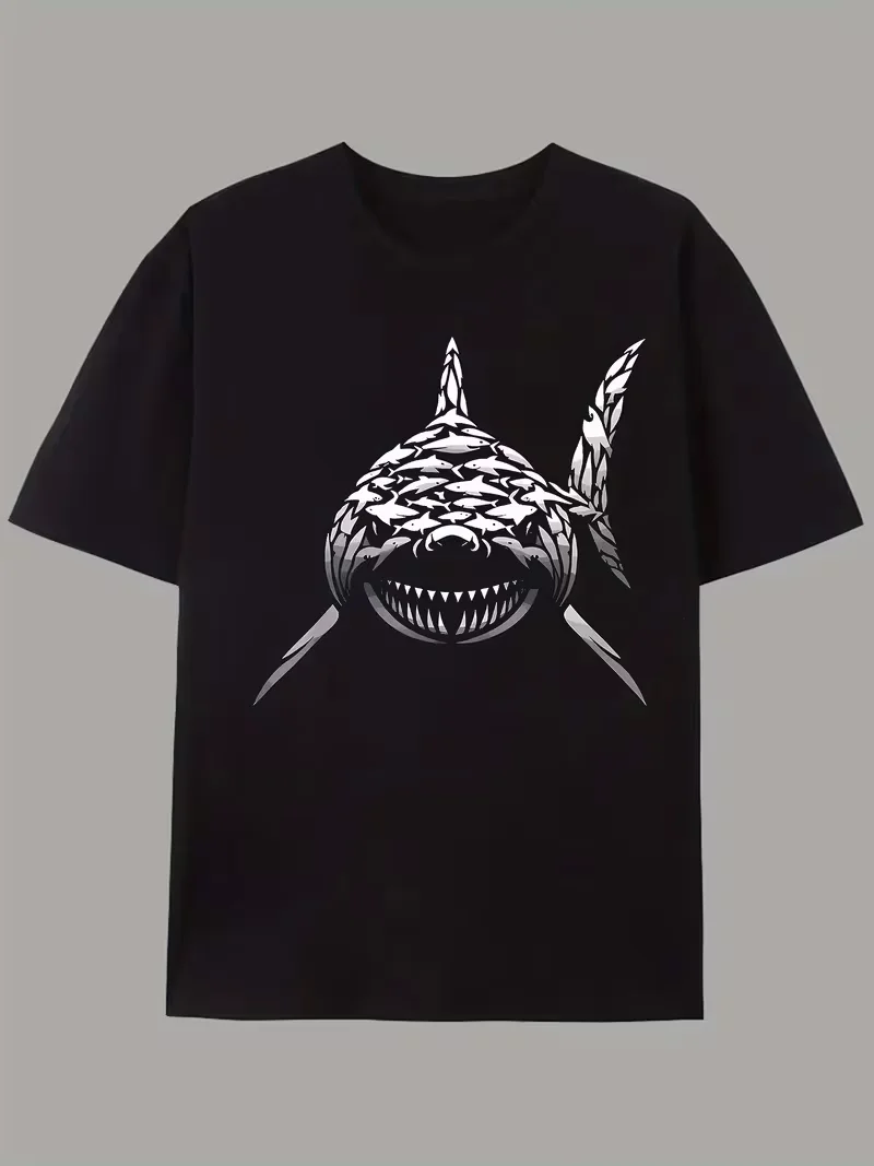 

Summer Shark Print Cotton Men's T-Shirt Y2K Tops Harajuku Retro Fashion Gothic Tops Tee Women Clothing 2026 Tee Top Unsiex