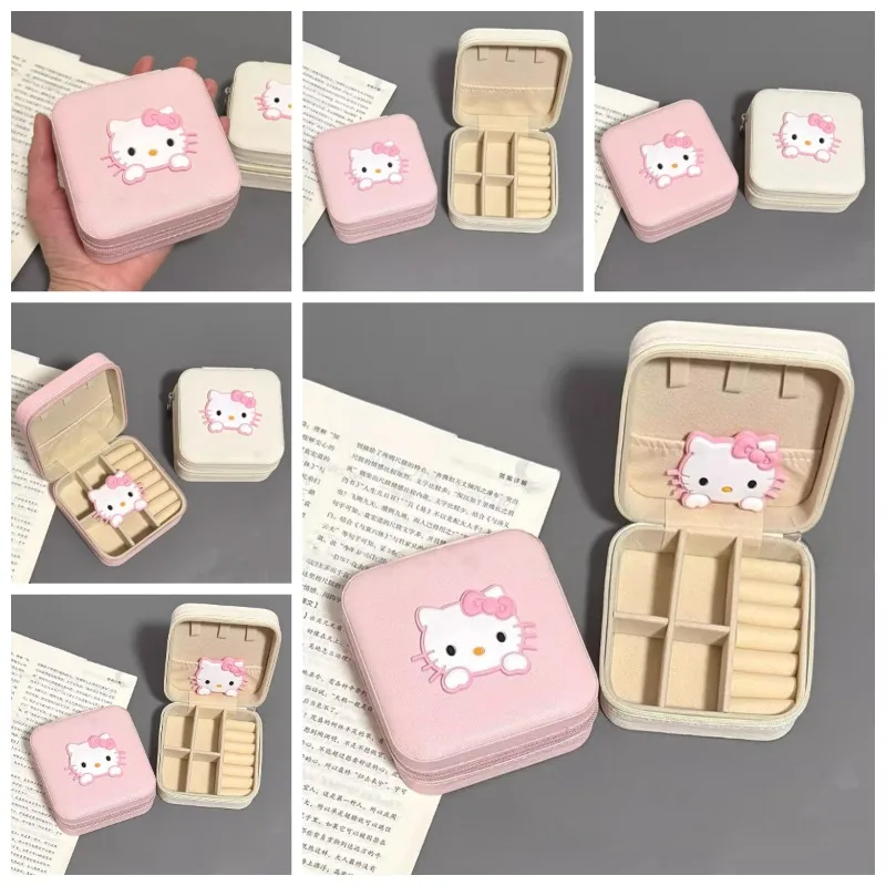 Hello Kitty Cartoon Earrings Ring Portable Storage Box Travel Mini Compact Pendant Storage Valentine's Day Gift for Best Friends