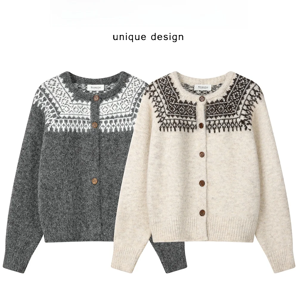 

Ele Sweet Lazy Sle Cisas свитер кардиган зимний Thiened корейский топ в стиле ретро женский трикотаж круглый Ne Long Sve